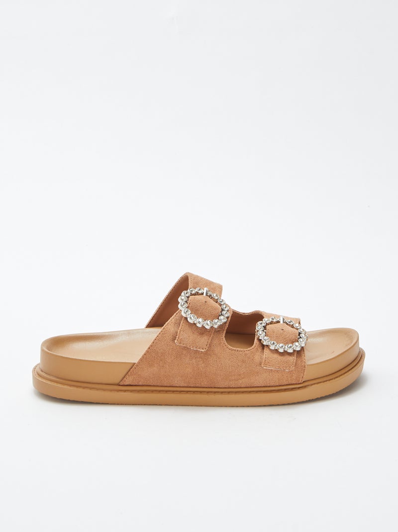 Mules double bride à strass MARRON - Kiabi