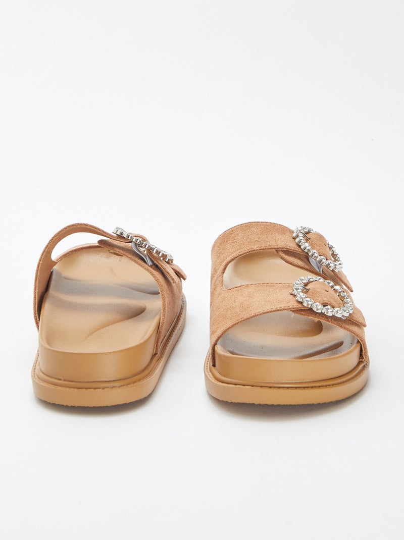Mules double bride à strass MARRON - Kiabi