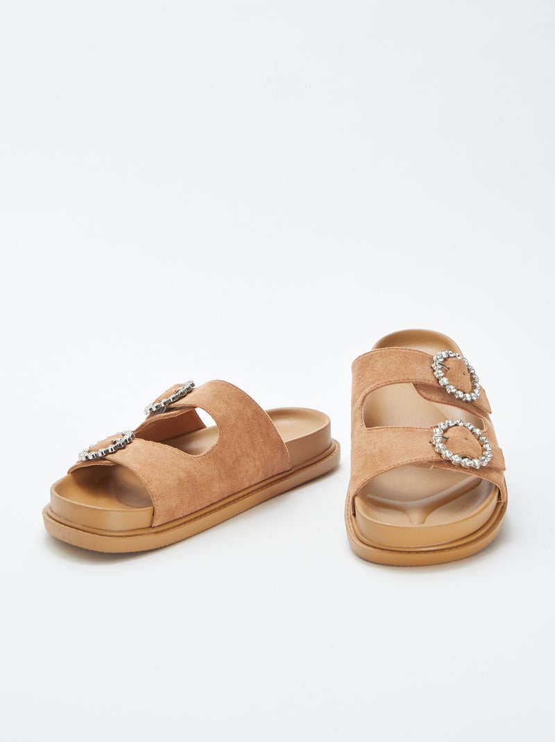 Mules double bride à strass MARRON - Kiabi