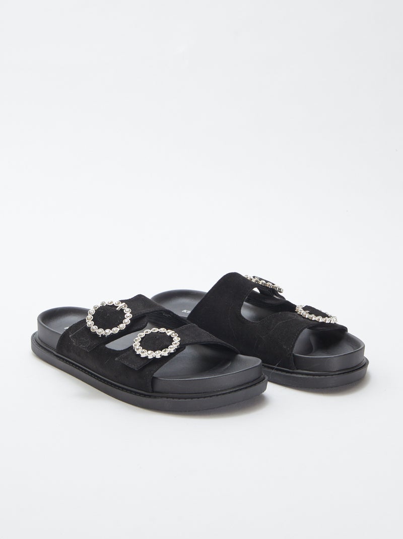 Mules double bride à strass NOIR - Kiabi