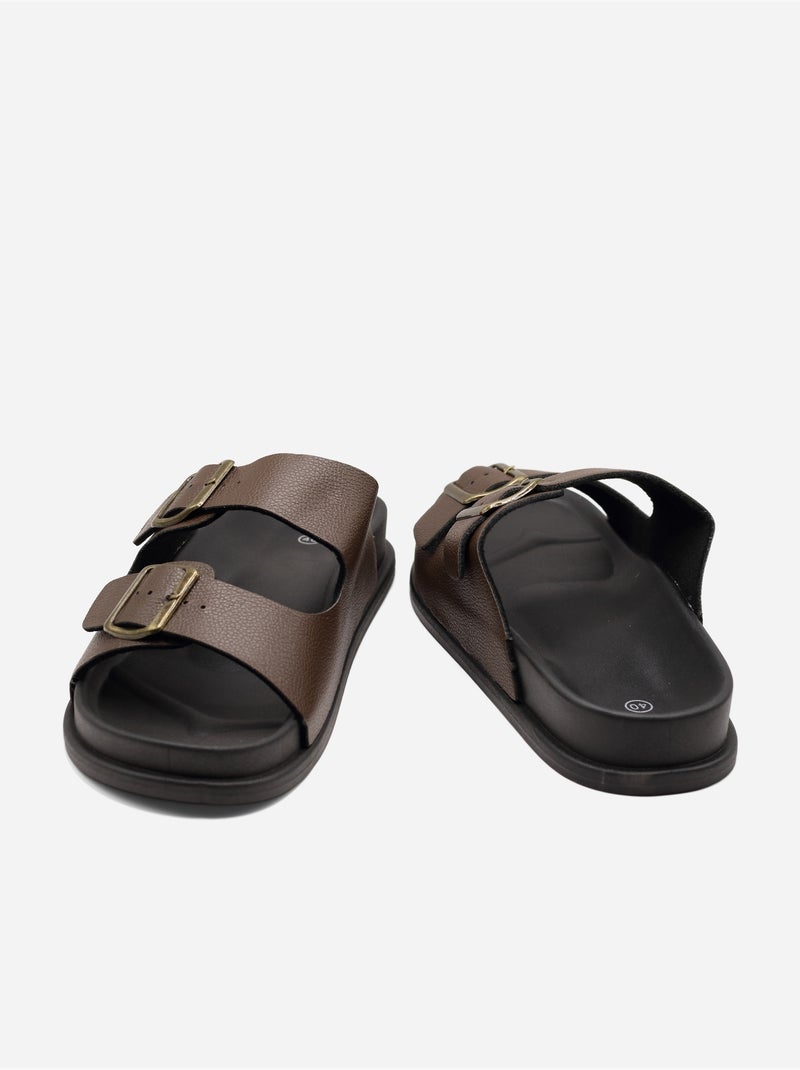 Mules double brides Marron - Kiabi