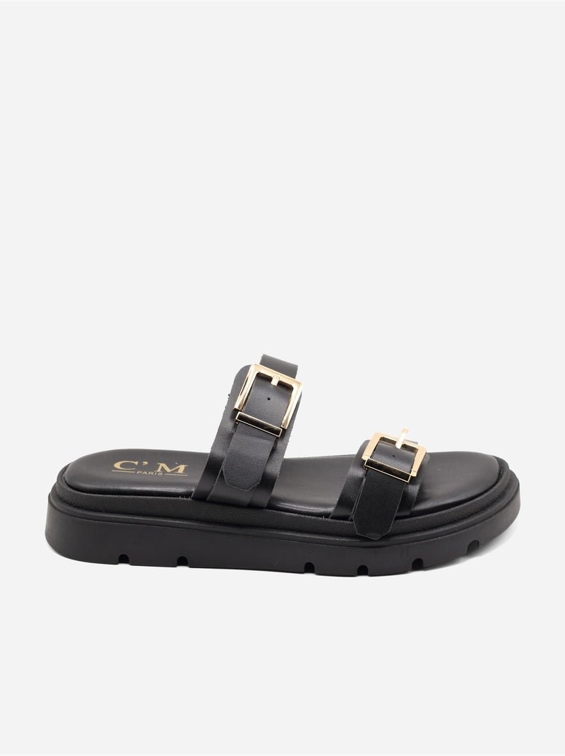 Mules double brides Noir - Kiabi