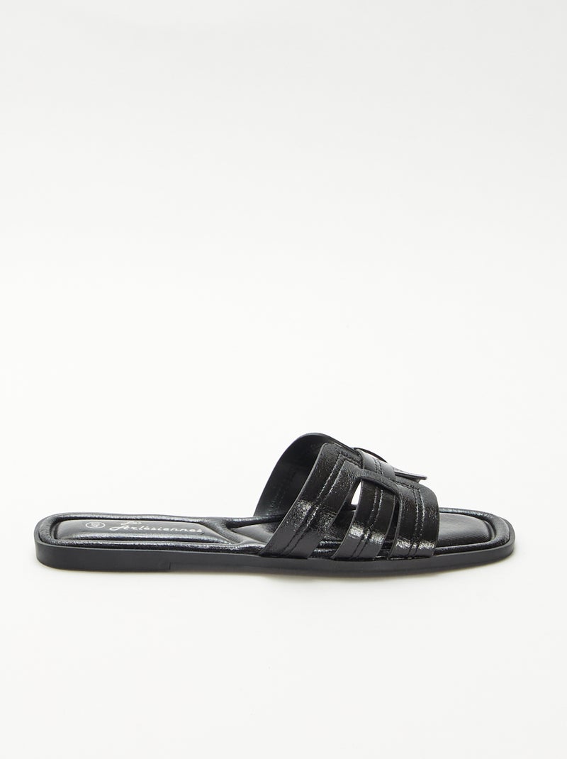 Mules effet cuir craquelé Noir - Kiabi