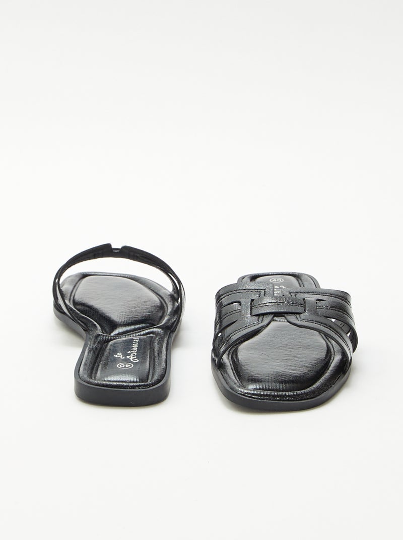 Mules effet cuir craquelé Noir - Kiabi