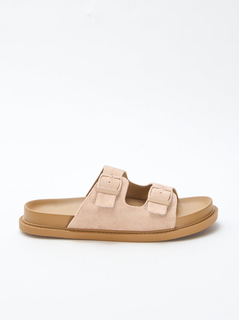 Mules en suédine à double bride Beige - Kiabi