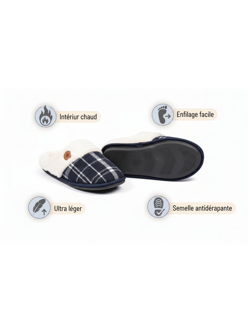 Mules homme Jacquard écossais MU9732 Bleu marine - Kiabi