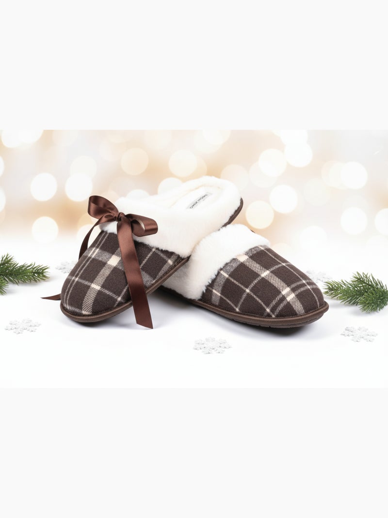 Mules homme Jacquard écossais MU9732 Marron - Kiabi