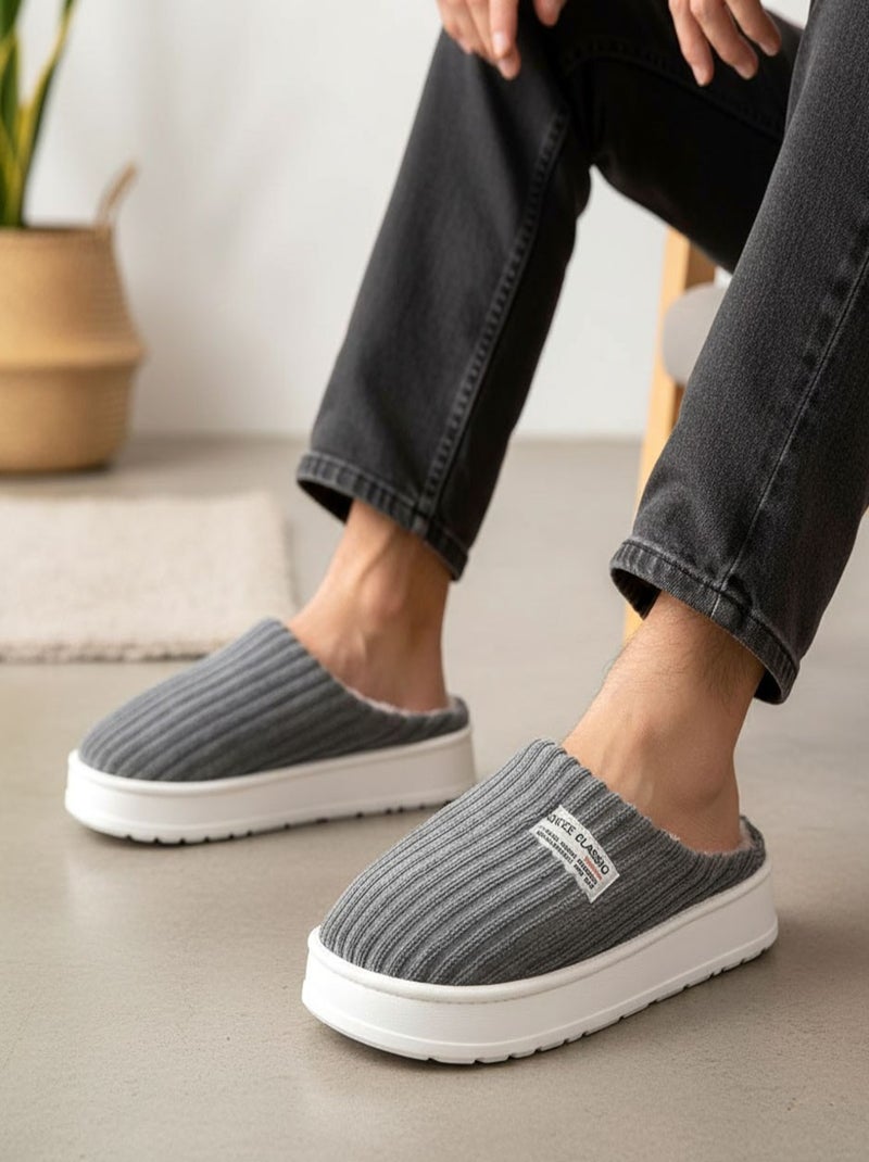 Mules homme velours côtelé MU10122 Gris - Kiabi
