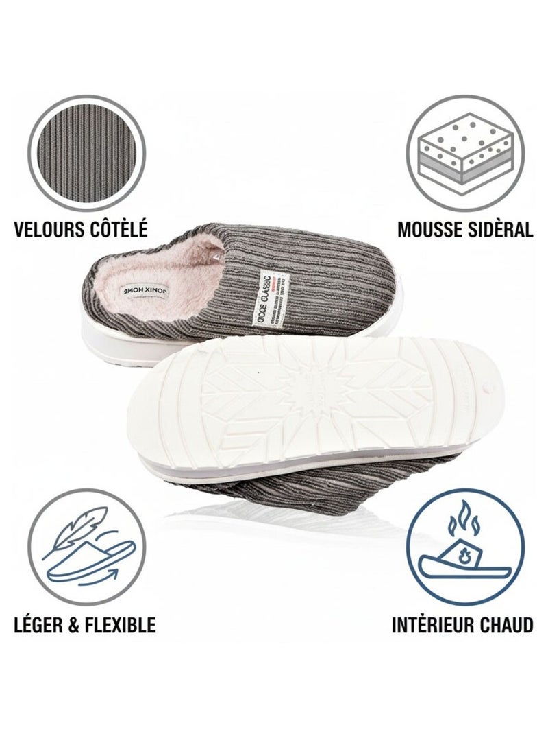 Mules homme velours côtelé MU10122 Gris - Kiabi
