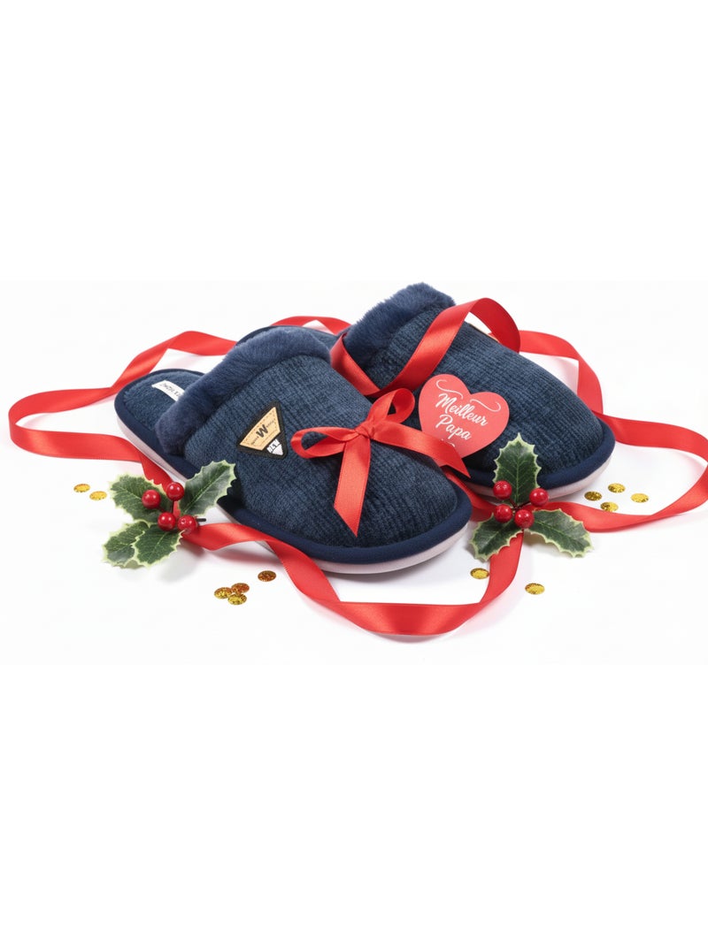 Mules homme velours ondulé MU9714 Bleu marine - Kiabi