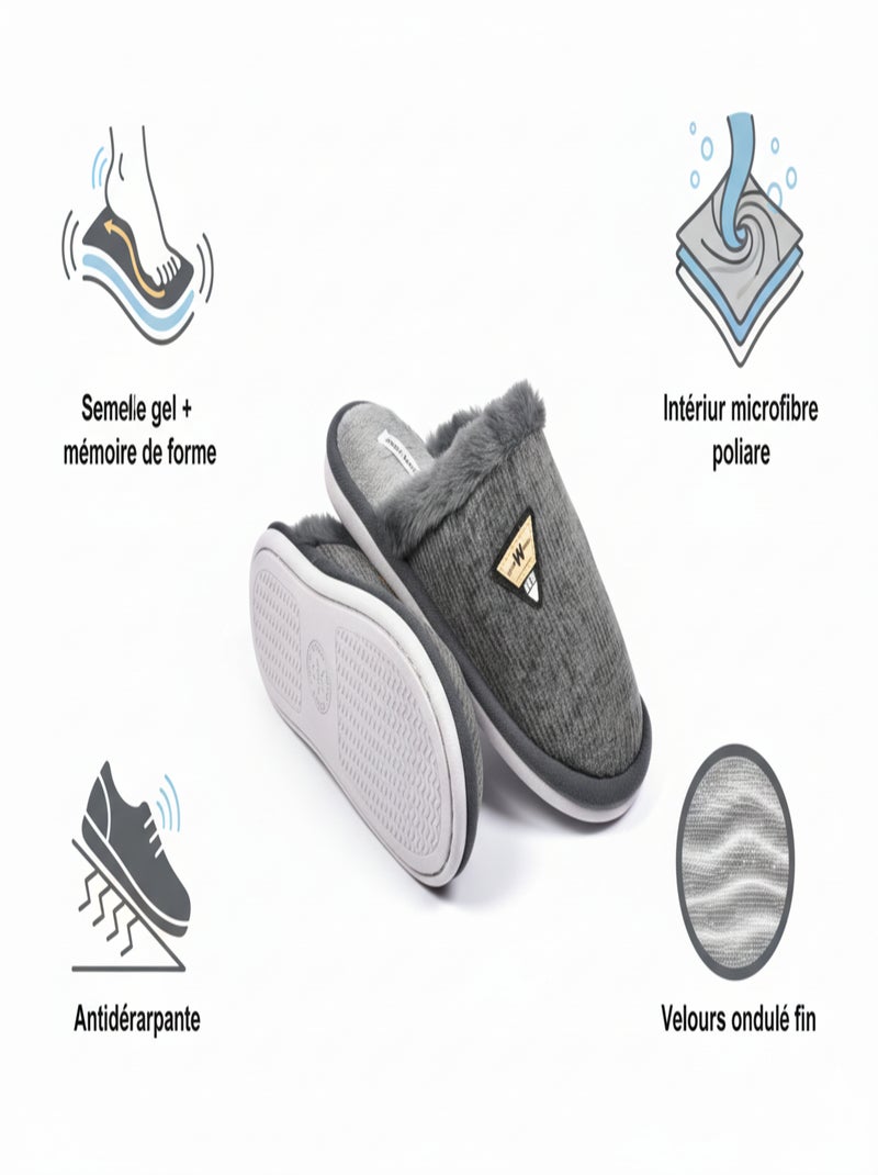 Mules homme velours ondulé MU9714 Gris - Kiabi