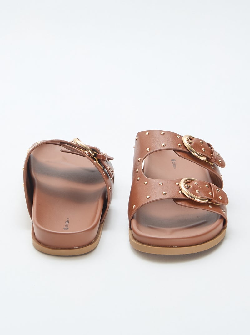 Mules met banden en goudkleurige gespen Bruin - Kiabi