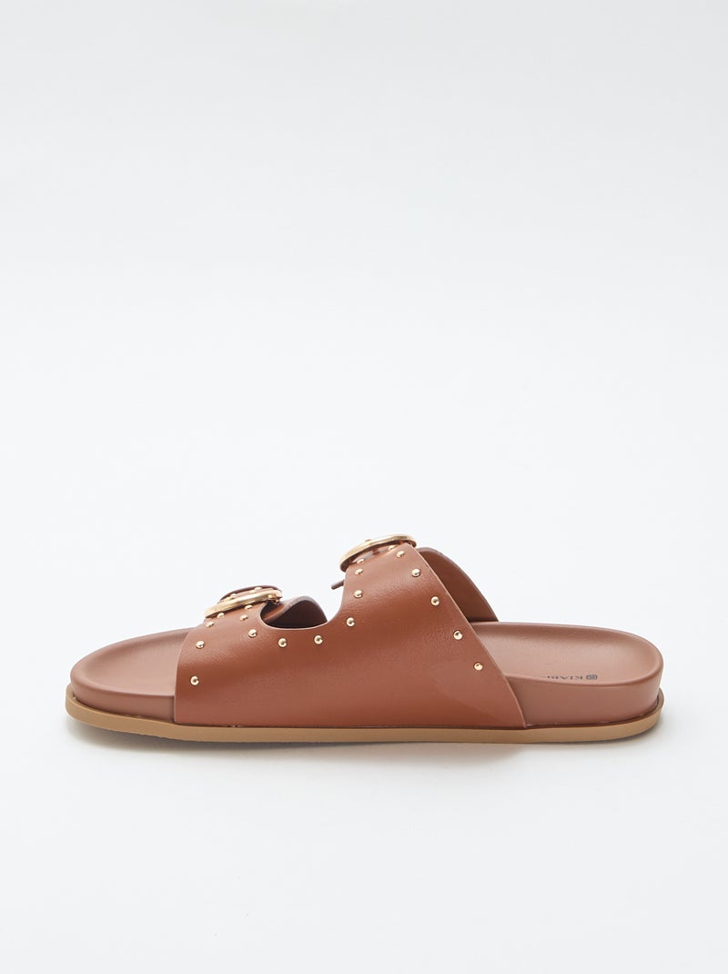 Mules met banden en goudkleurige gespen Bruin - Kiabi