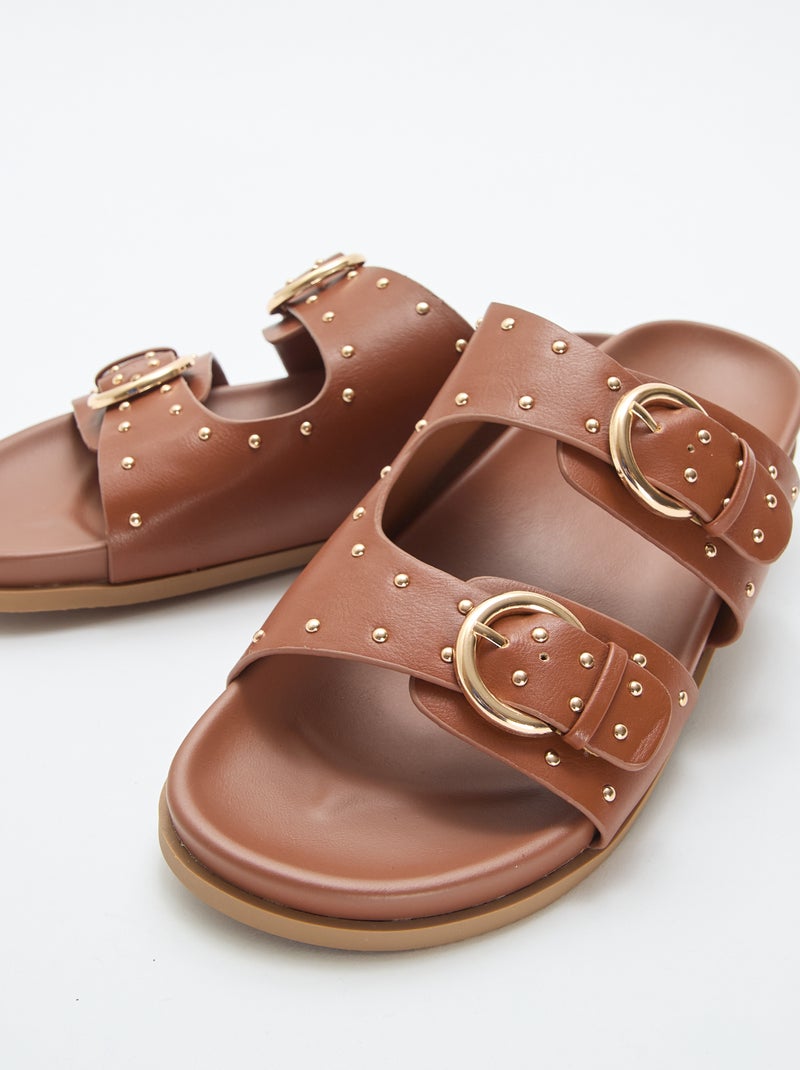 Mules met banden en goudkleurige gespen Bruin - Kiabi