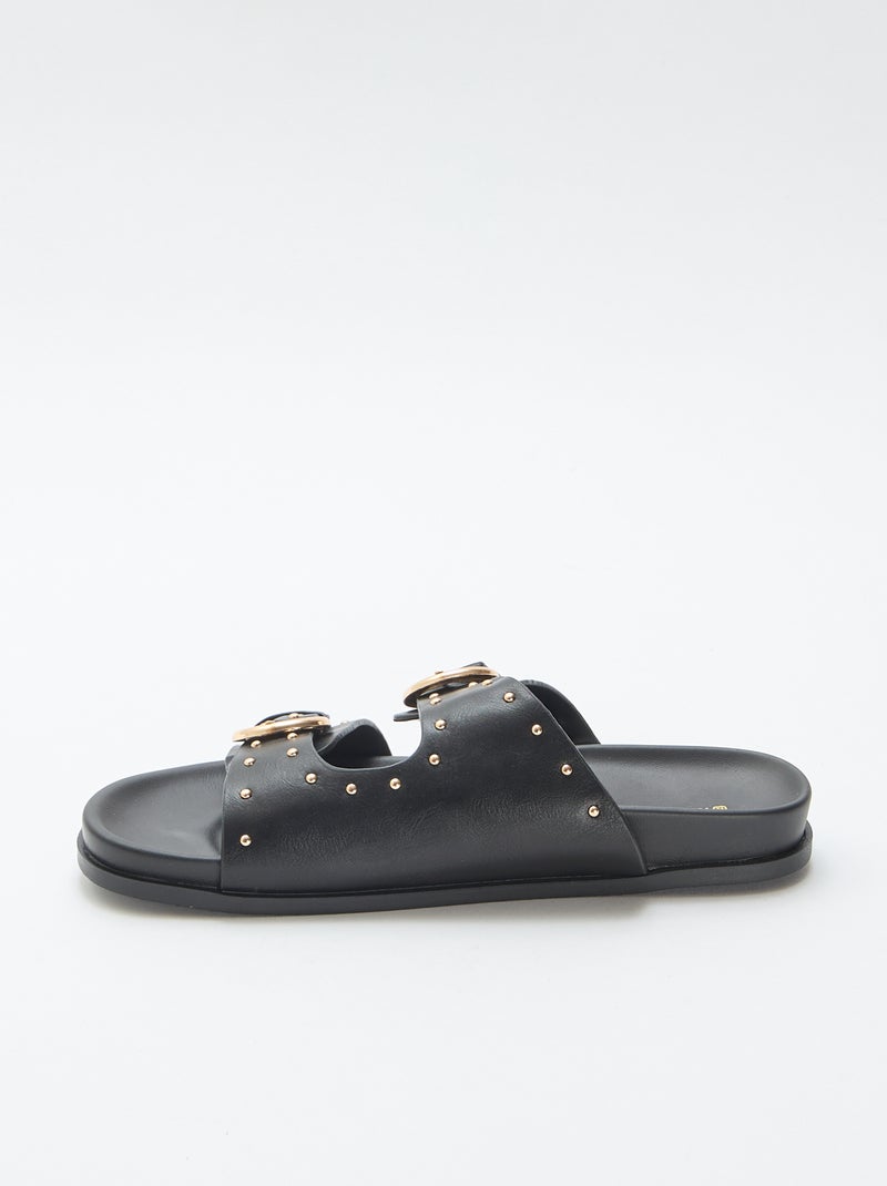 Mules met banden en goudkleurige gespen Zwart - Kiabi