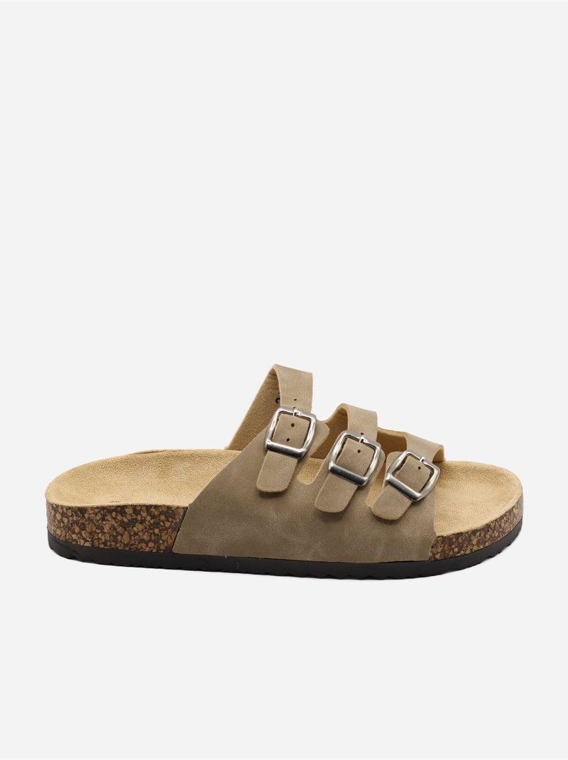 Mules met drie bandjes Taupe - Kiabi