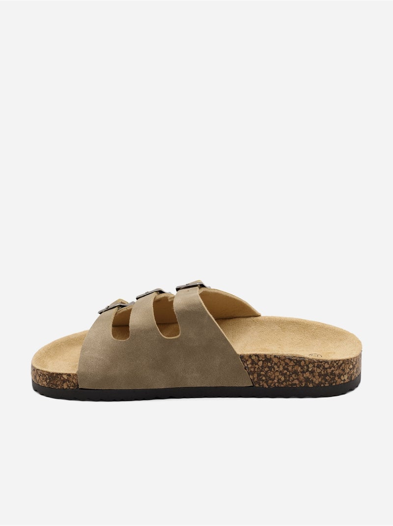 Mules met drie bandjes Taupe - Kiabi
