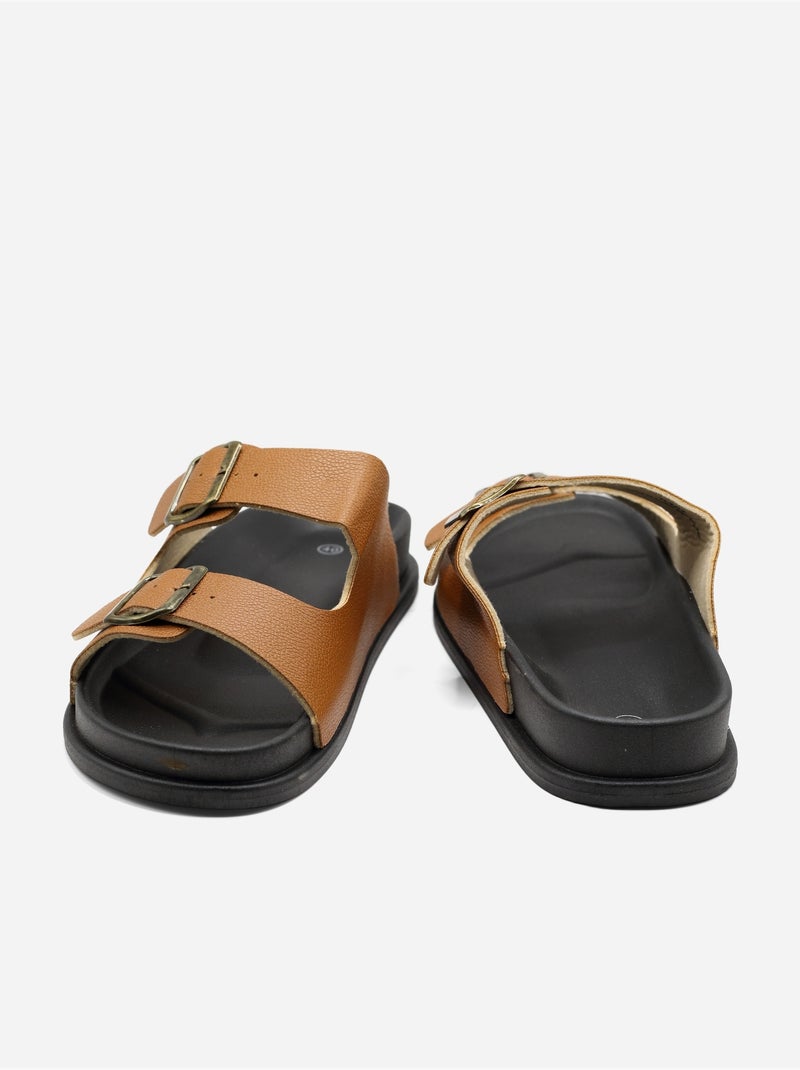 Mules met dubbele bandjes Camel - Kiabi