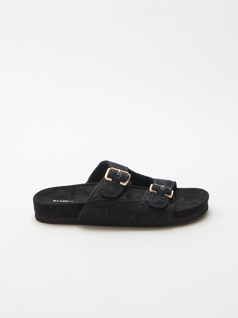 Mules met dubbele bandjes in macramé Zwart - Kiabi