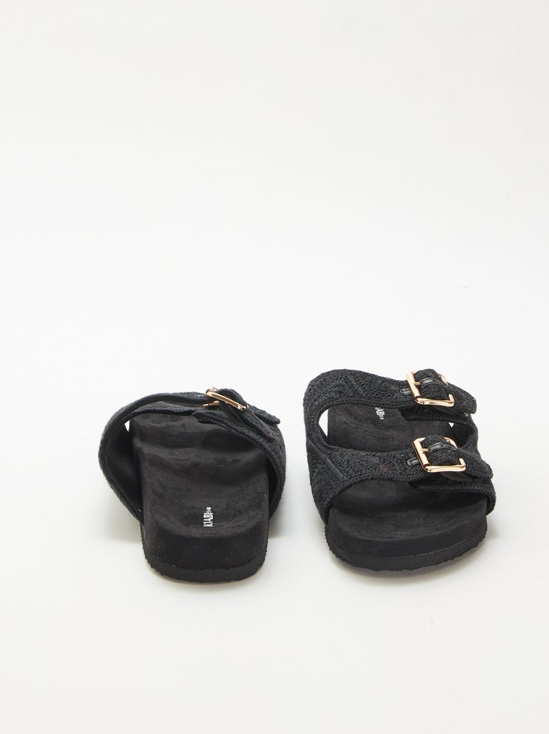 Mules met dubbele bandjes in macramé Zwart - Kiabi