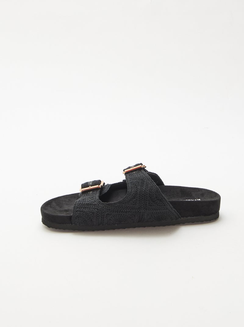 Mules met dubbele bandjes in macramé Zwart - Kiabi