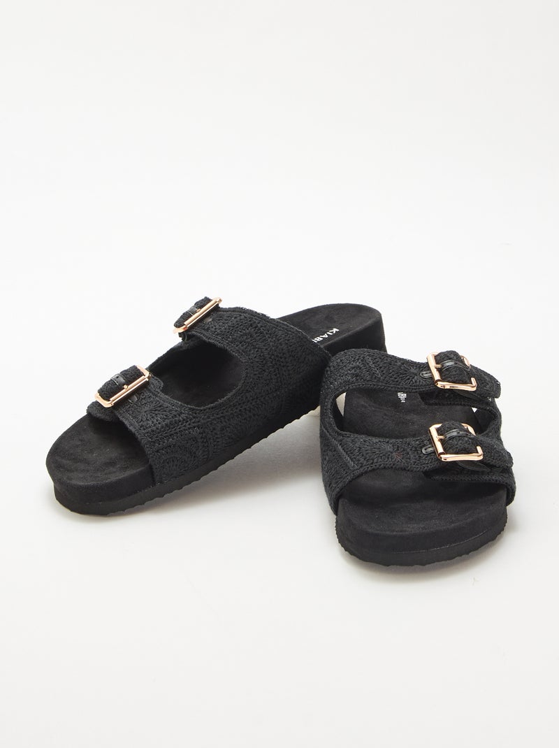 Mules met dubbele bandjes in macramé Zwart - Kiabi