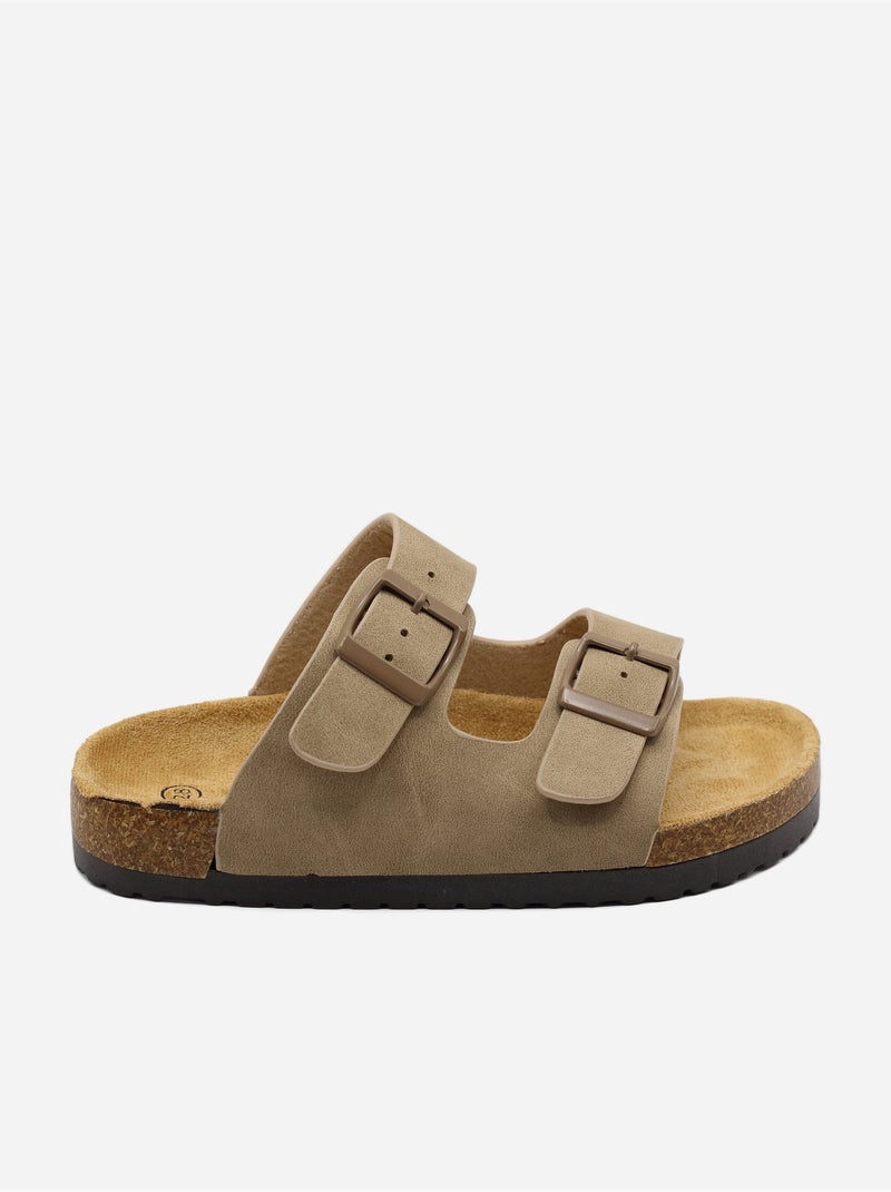 Mules met dubbele bandjes Taupe - Kiabi