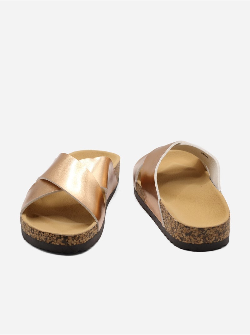 Mules met gekruiste bandjes Champagne - Kiabi