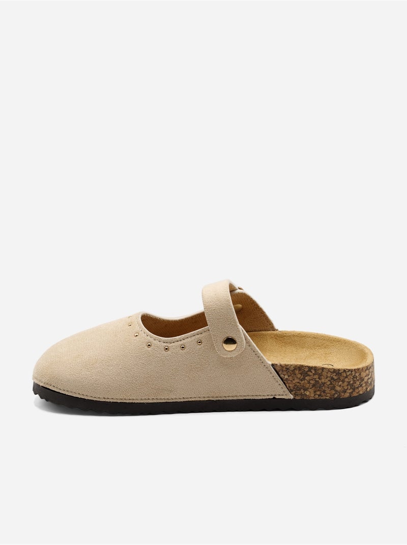 Mules met gesp en studs Crème - Kiabi