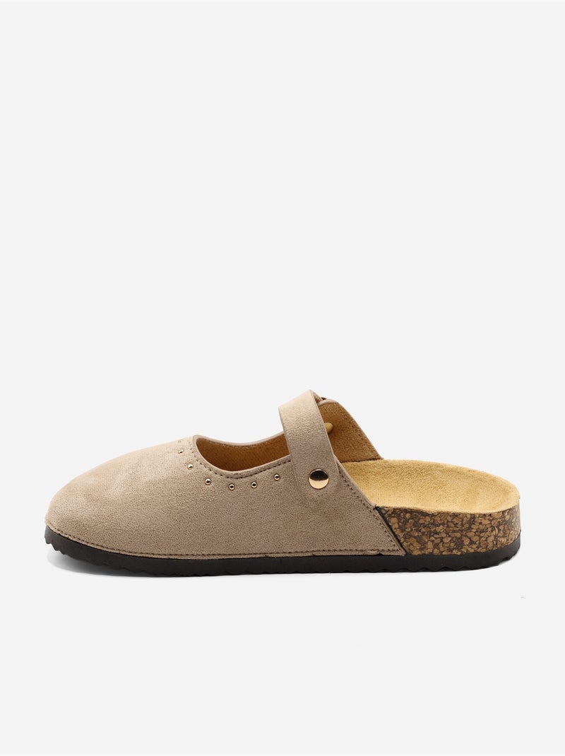 Mules met gesp en studs Taupe - Kiabi