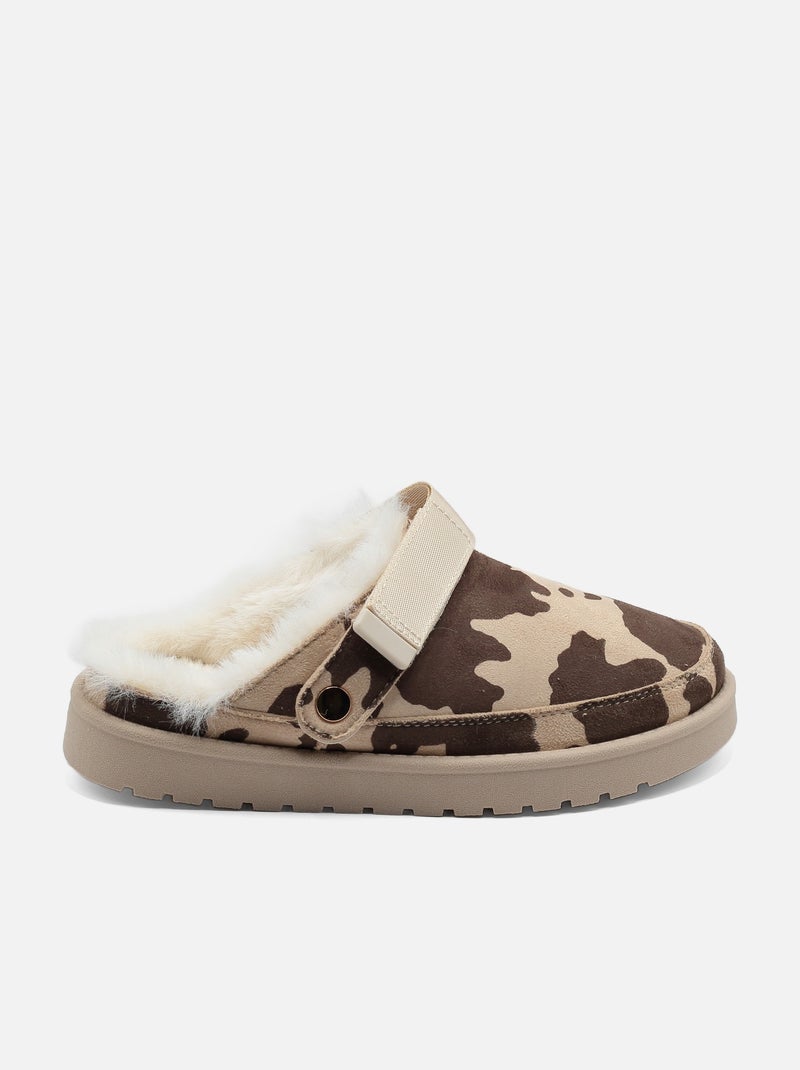 Mules met imitatiebont Beige - Kiabi