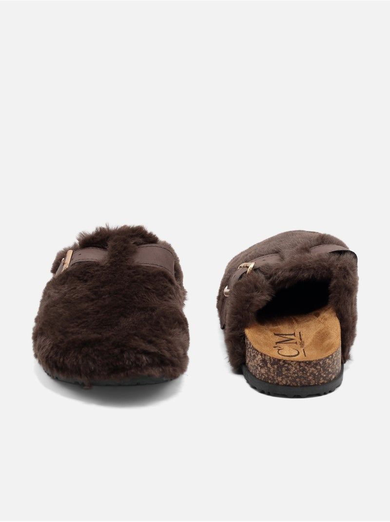Mules met imitatiebont Bruin - Kiabi