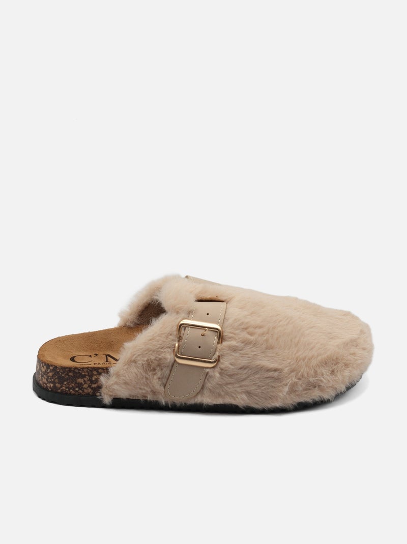 Mules met imitatiebont Crème - Kiabi
