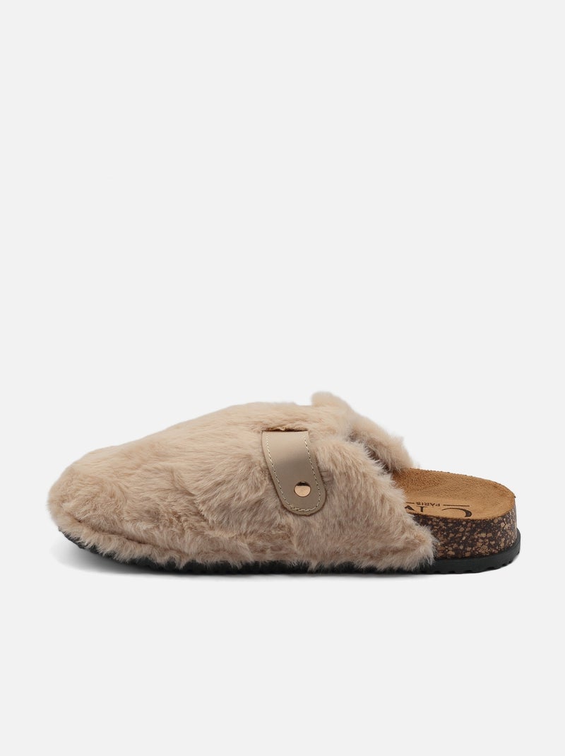 Mules met imitatiebont Crème - Kiabi
