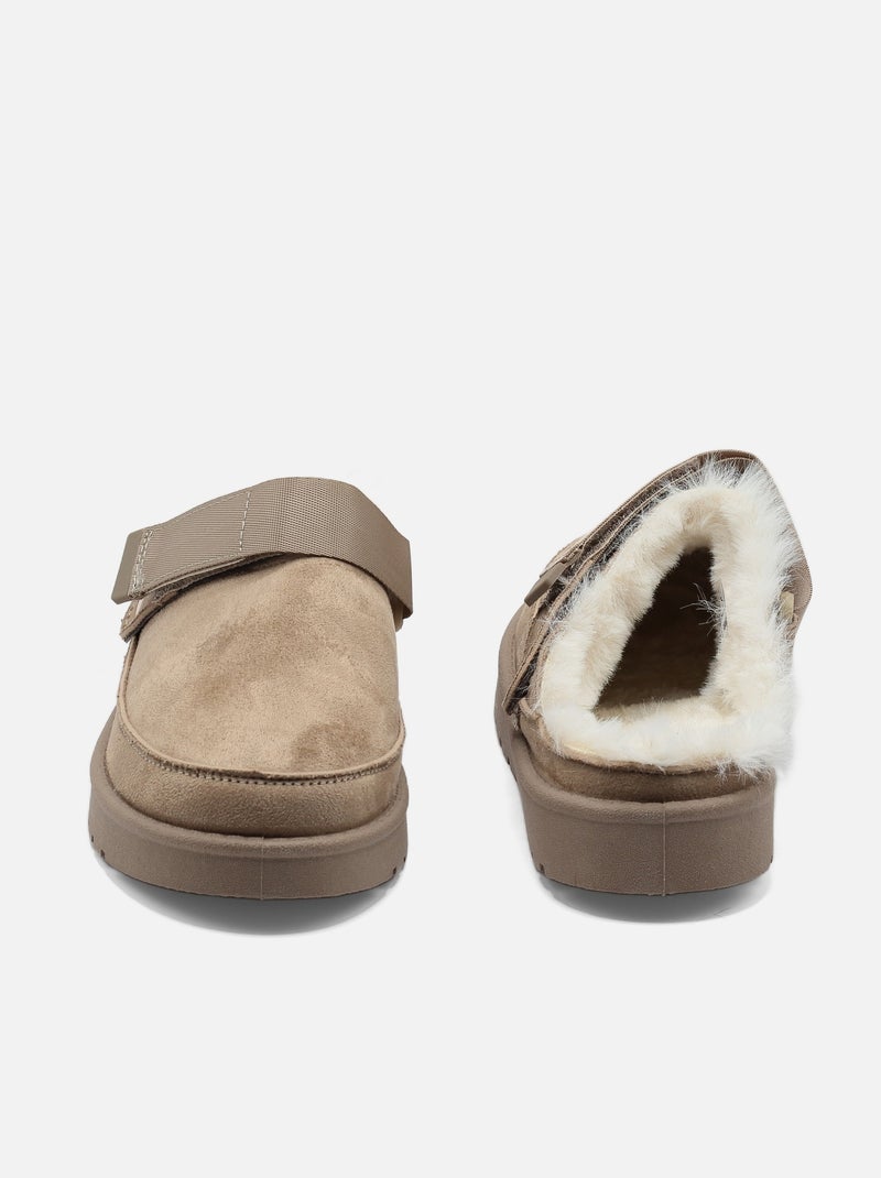 Mules met imitatiebont Kaki - Kiabi