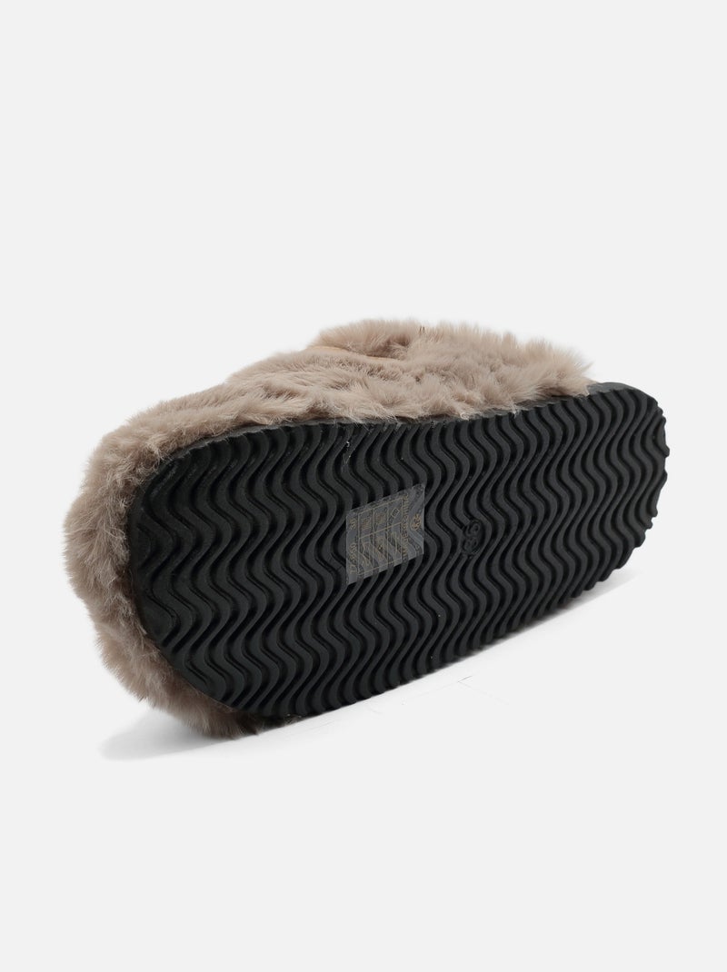 Mules met imitatiebont Kaki - Kiabi