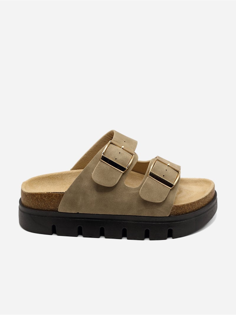 Mules met plateauzool Taupe - Kiabi