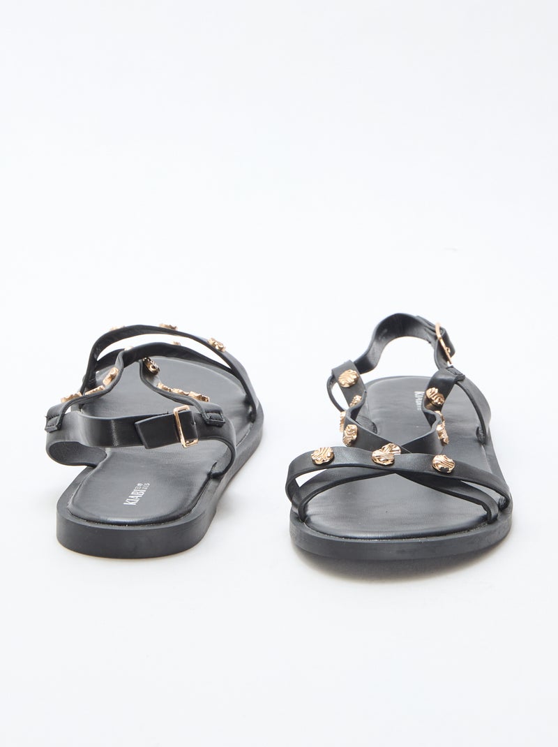 Mules multi-brides à clous brillant Noir - Kiabi