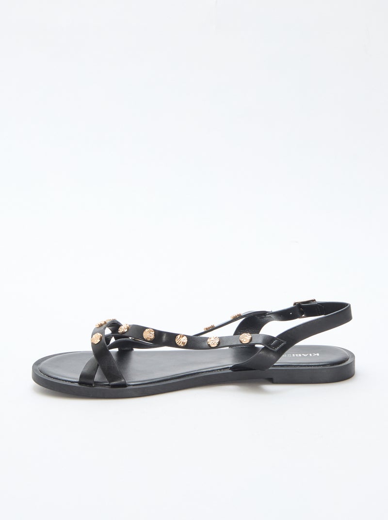 Mules multi-brides à clous brillant Noir - Kiabi