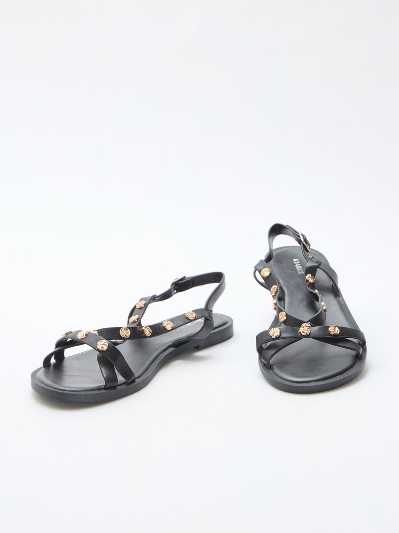Mules multi-brides à clous brillant Noir - Kiabi