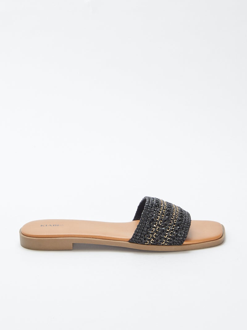 Mules plates avec bride type paille NOIR - Kiabi