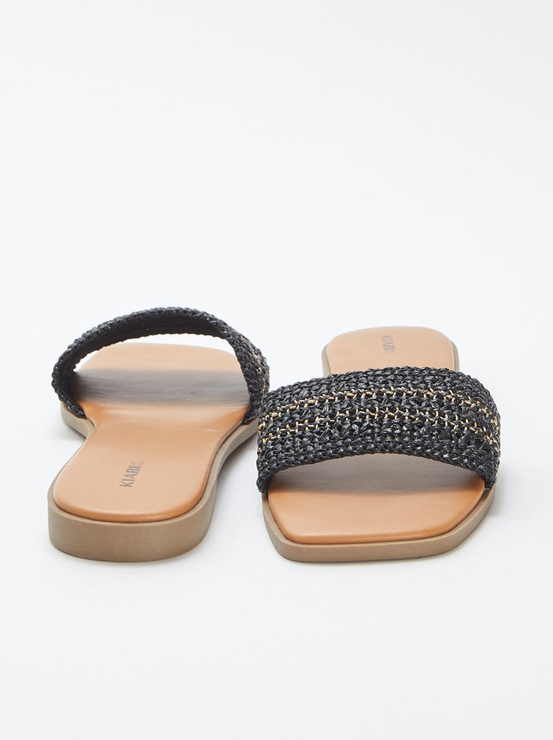 Mules plates avec bride type paille NOIR - Kiabi