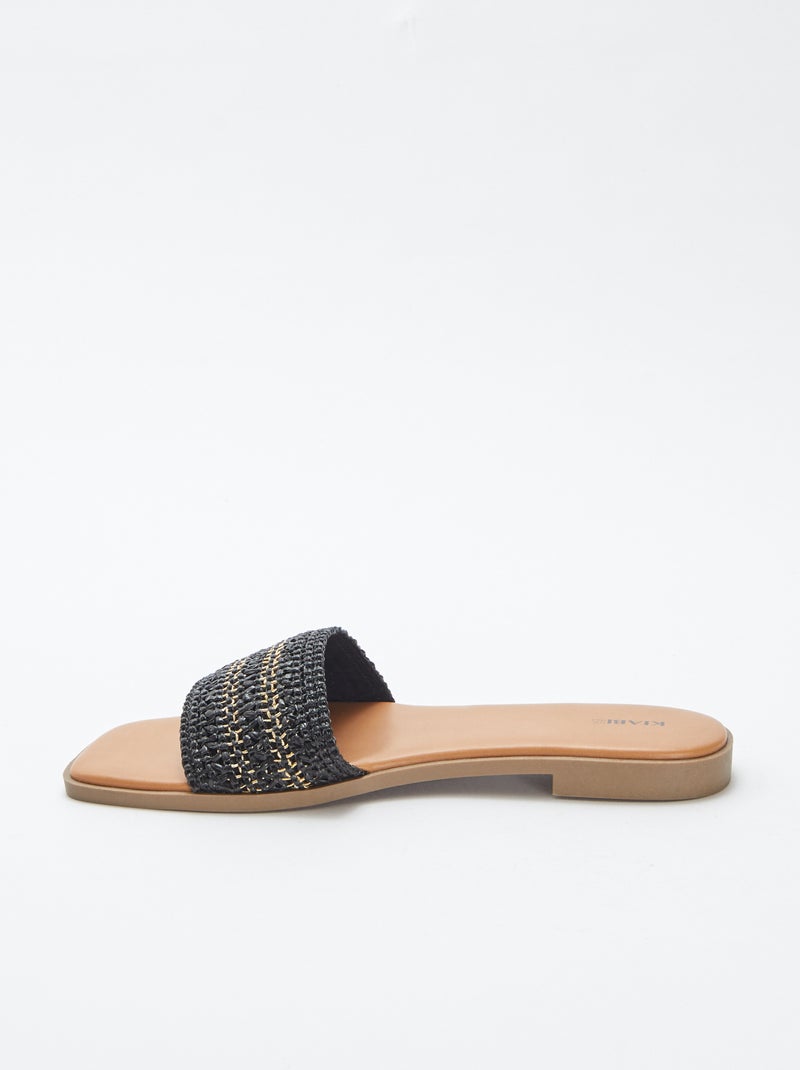 Mules plates avec bride type paille NOIR - Kiabi