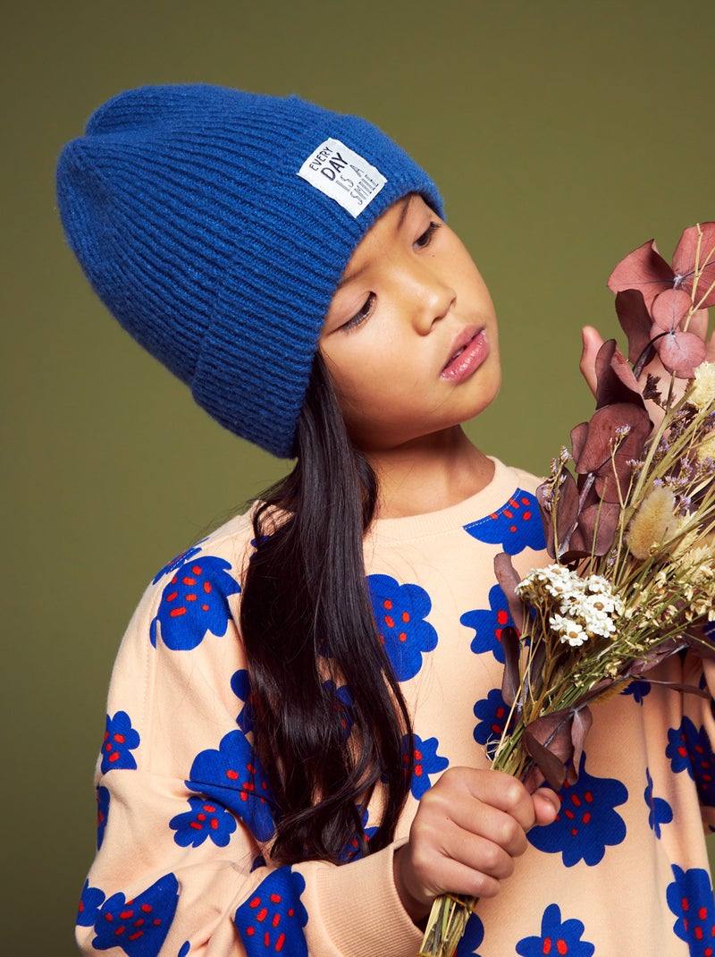 Muts van tricot met geborduurd etiket donkerblauw - Kiabi