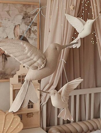 Muurtrofee kind, kolibrie in beige linnen | sevira kids