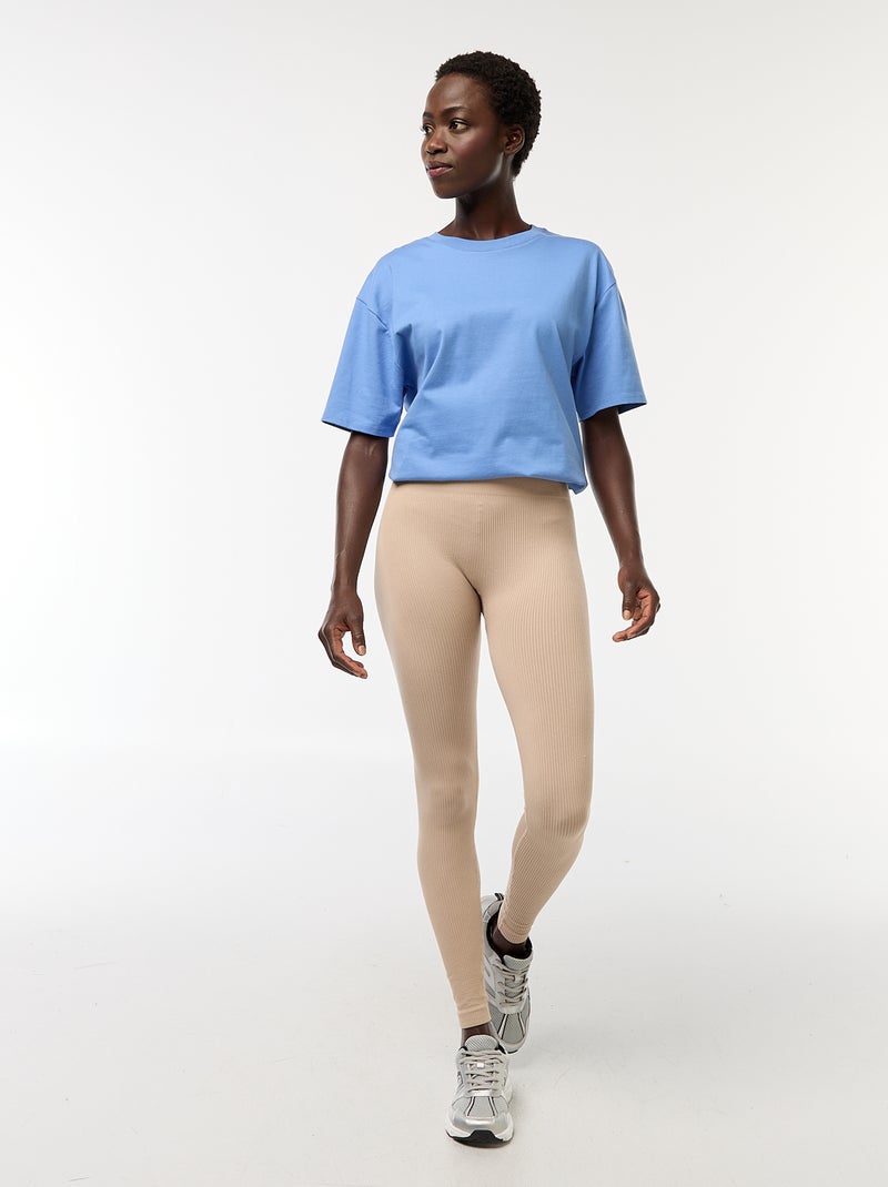 Naadloos model van ribtricot met stretch Biege - Kiabi