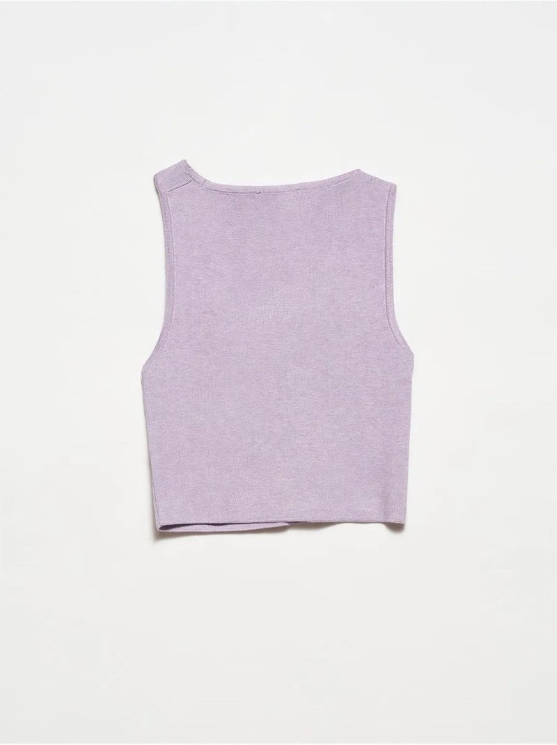 Naadloze asymmetrische cropped gebreide top dilvin Lavendel - Kiabi