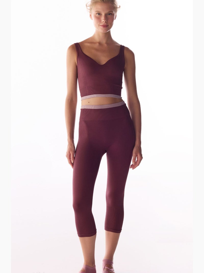 Naadloze capri legging penti Bordeauxrood - Kiabi