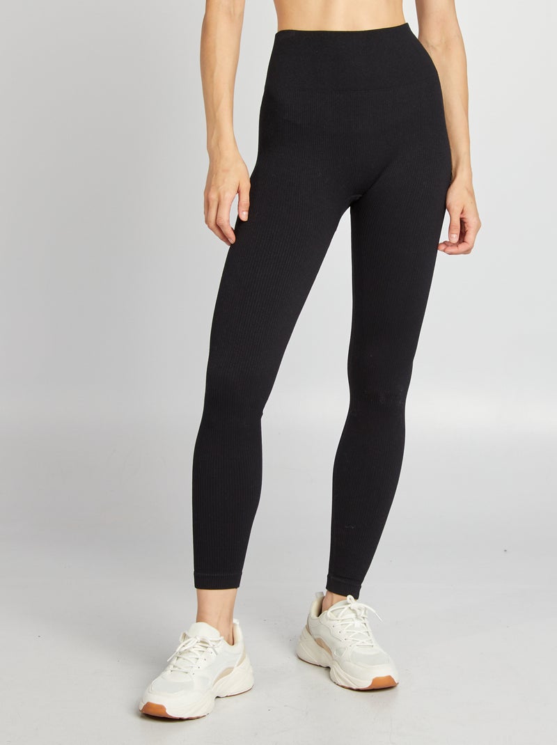 Naadloze legging van ribstof zwart - Kiabi
