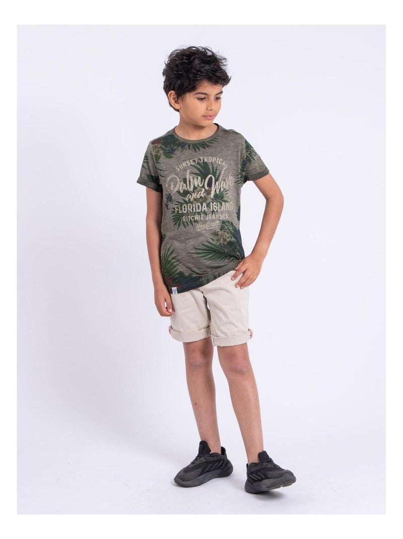 NABANE-J T-shirt met korte mouwen, ronde hals en gemaakt van puur katoen Kaki - Kiabi